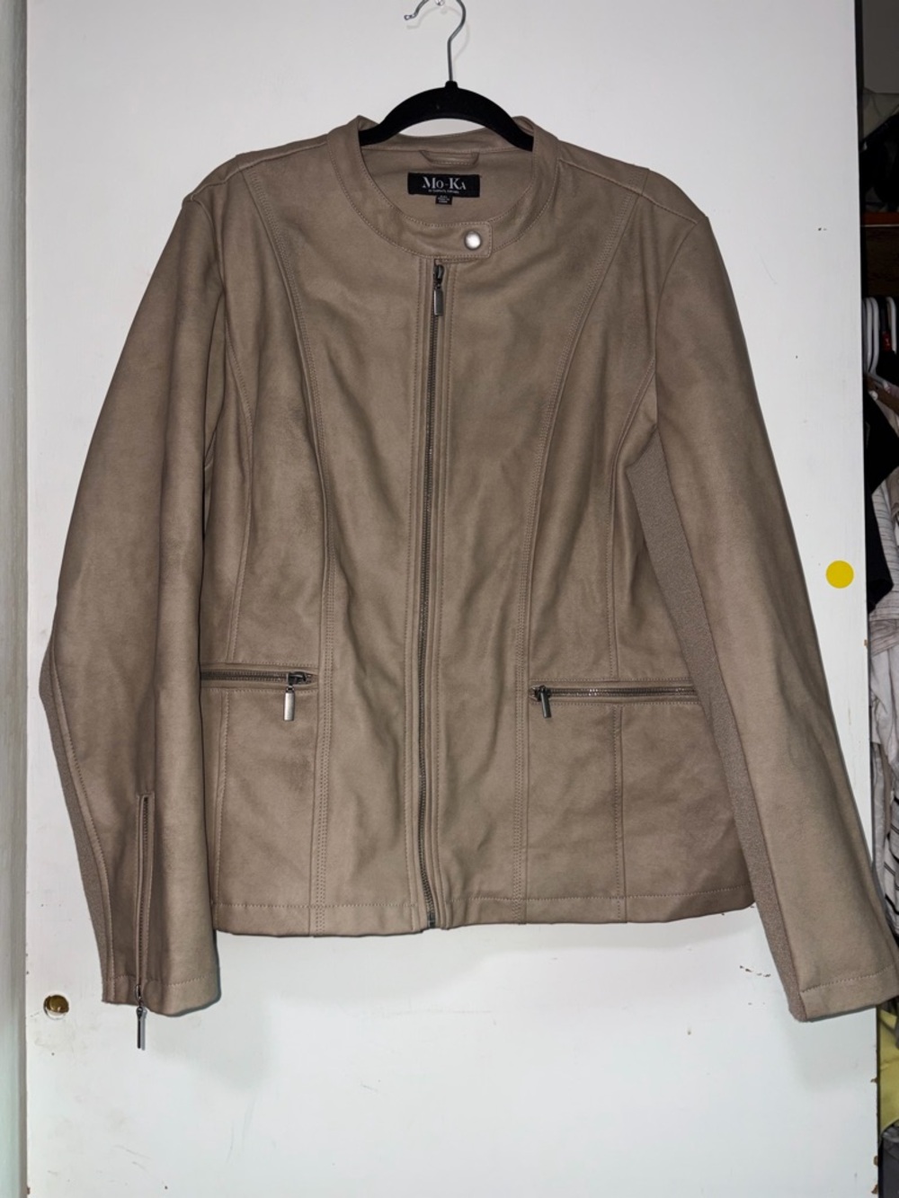Mo-Ka Taupe Faux Leather Zip Jacket for Women